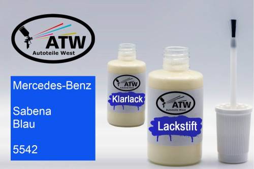 Mercedes-Benz, Sabena Blau, 5542: 20ml Lackstift + 20ml Klarlack - Set, von ATW Autoteile West.